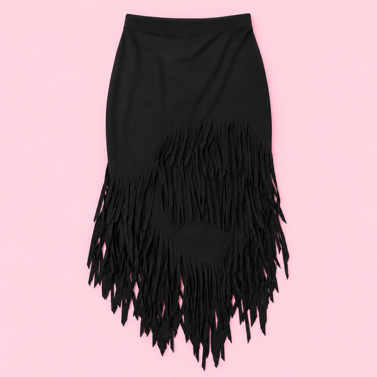 Black Asymmetrical Fringe Skirt