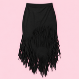 Black Asymmetrical Fringe Skirt