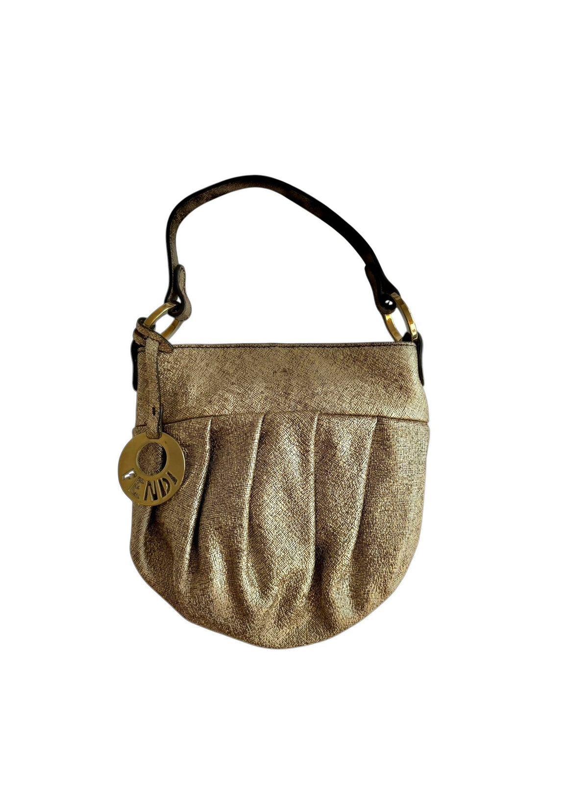Fendi gold sparkly mini hobo bag with charm