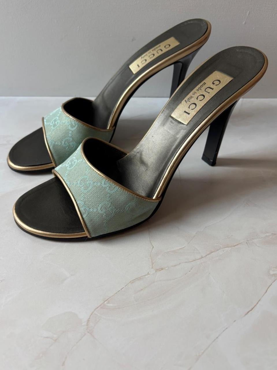 Gucci US 9.5 90s Monogram Canvas Open Toe Mules