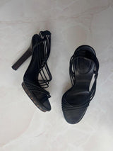 Gucci US 7 Black Leather Strappy Stiletto Sandal