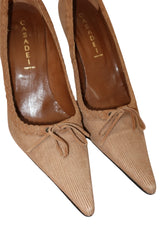 Casadei light brown corduroy heels with bow detail (10B)
