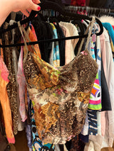 Made in Italy lacy tank with cheetah and green