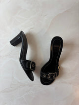 Coach US 8 Black Leather Open Toe Block Heel Mule