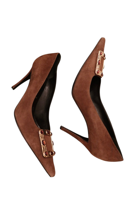 Escada brown suede heels with buckle (38.5)