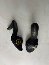 Coach US 6 Black Monogram Canvas Open-toe Block Heel Mule
