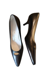 Salvatore Ferragamo black kitten heels with logo detail (6.5)