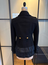Moschino Black Wool Taffeta Ruffle Pea Coat