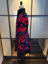 Versace Collection Size 42 Black & Pink Wool & Velvet Funnel Neck Coat