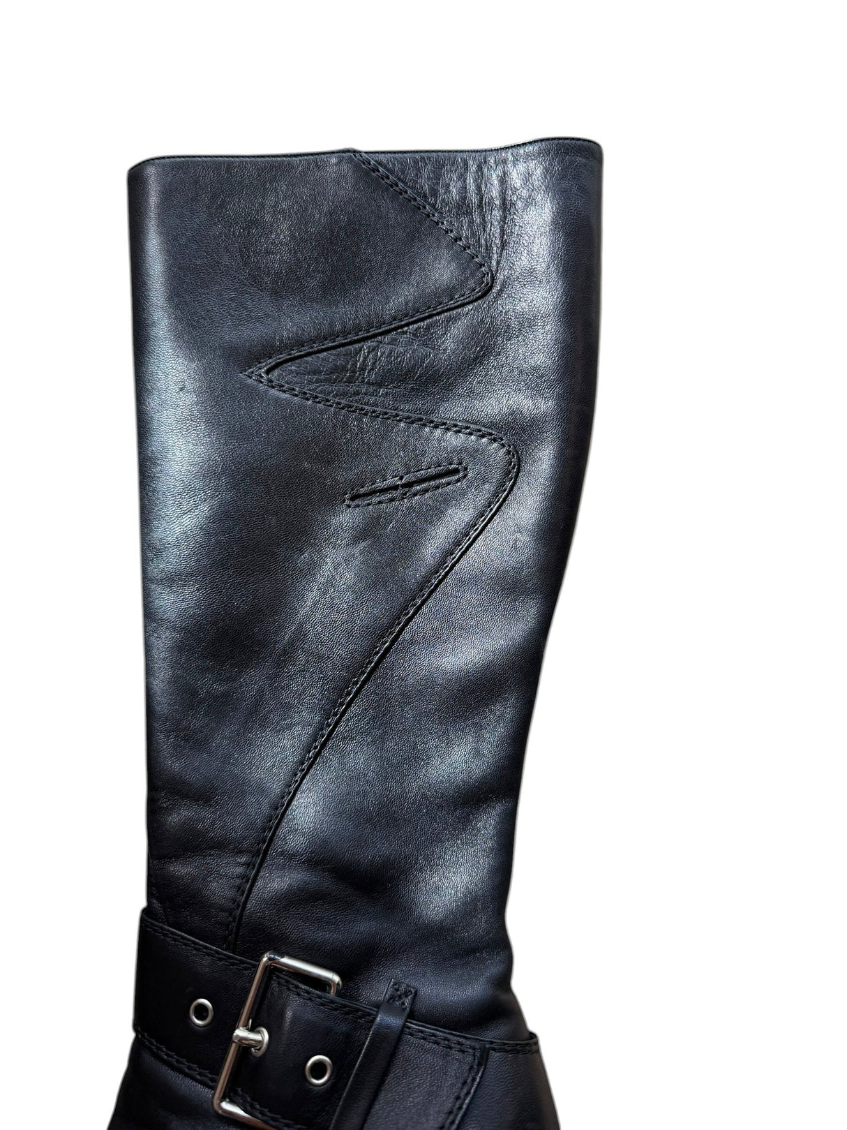 Escada black boots with button and silver buckle detail (35.5)