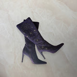 Donald J. Pliner US 9 Purple Suede Studded Embroidered Knee High Boot