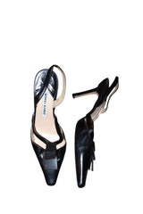 Manolo Blahnik black leather slingback heels with square shell details (36.5)