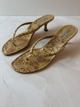 Manolo Blahnik EU 40.5 Gold Brocade Thong Sandal