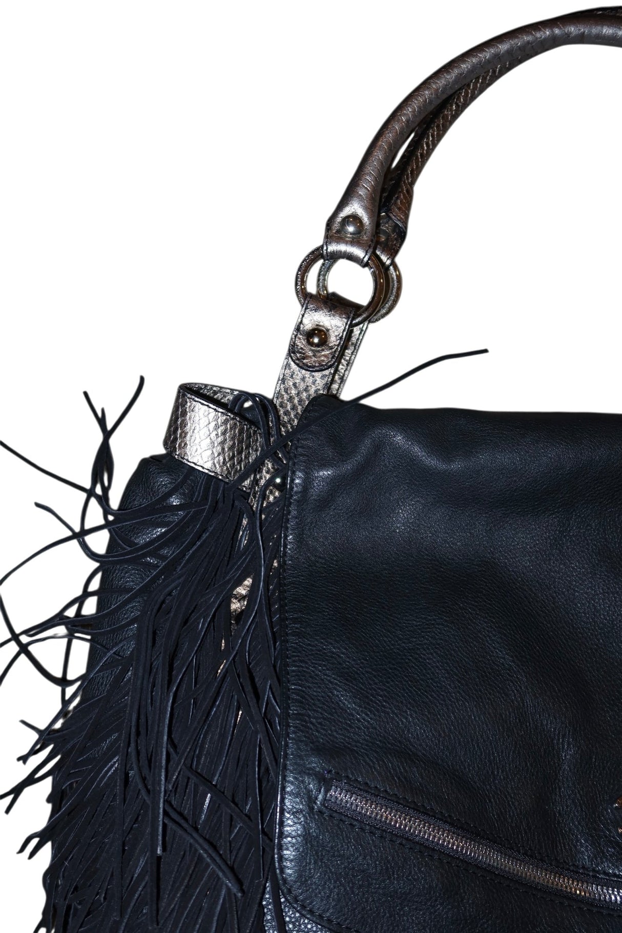 Just Cavalli large black eco leather bag with fringes