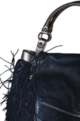 Just Cavalli large black eco leather bag with fringes