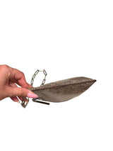 Gucci tan lizard skin clutch with silver chain strap