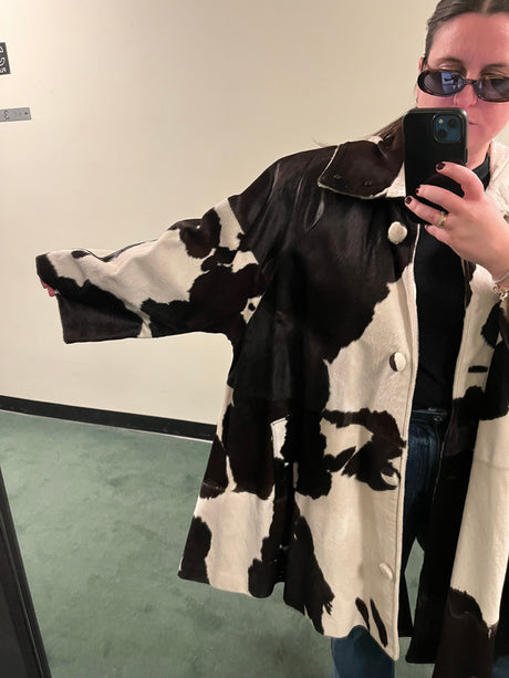 Mohl New York Fur Company Calf Hair Cow Hide Print Jacket with detachable hood