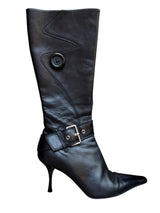 Escada black boots with button and silver buckle detail (35.5)