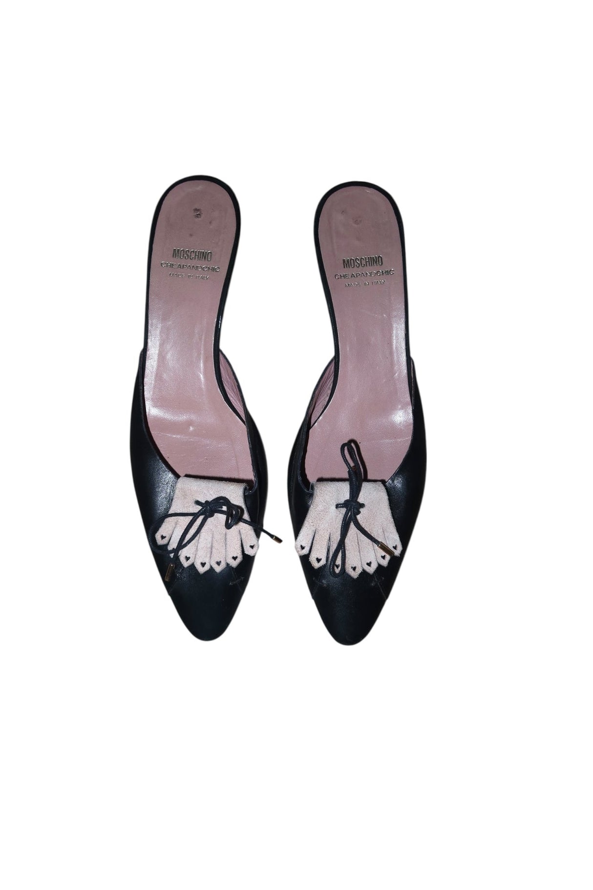 Moschino black and white loafer style kitten heels (38)