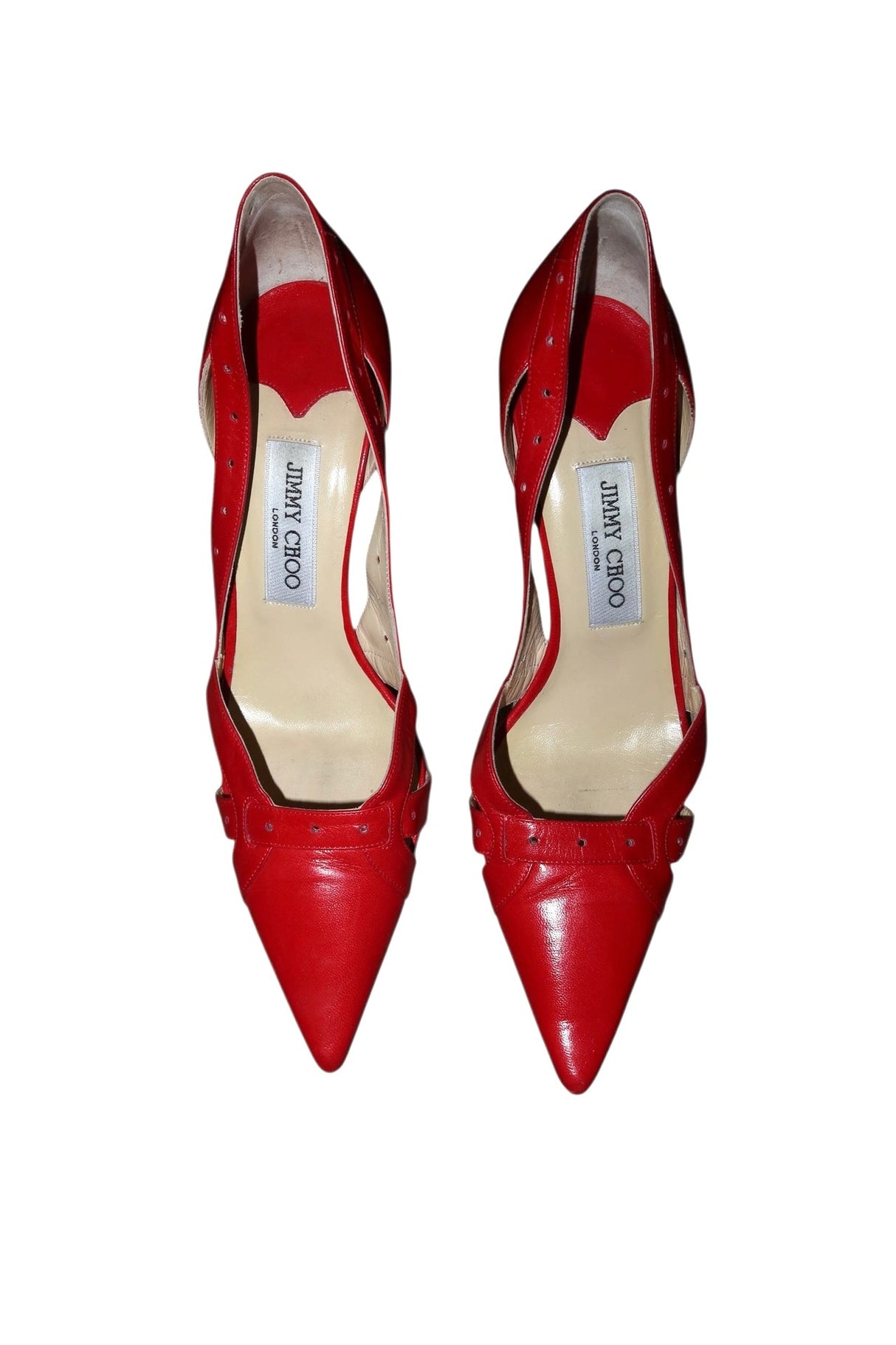 Jimmy Choo red pointed toe pump heels with cutouts (39.5)