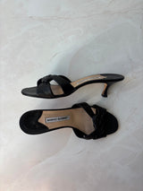 Manolo Blahnik EU 39.5 Black Leather Braided Knot Kitten Heel Sandal