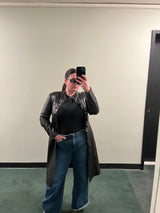 Escapes 100% Lambskin Leather Trench with Ruffle Detail