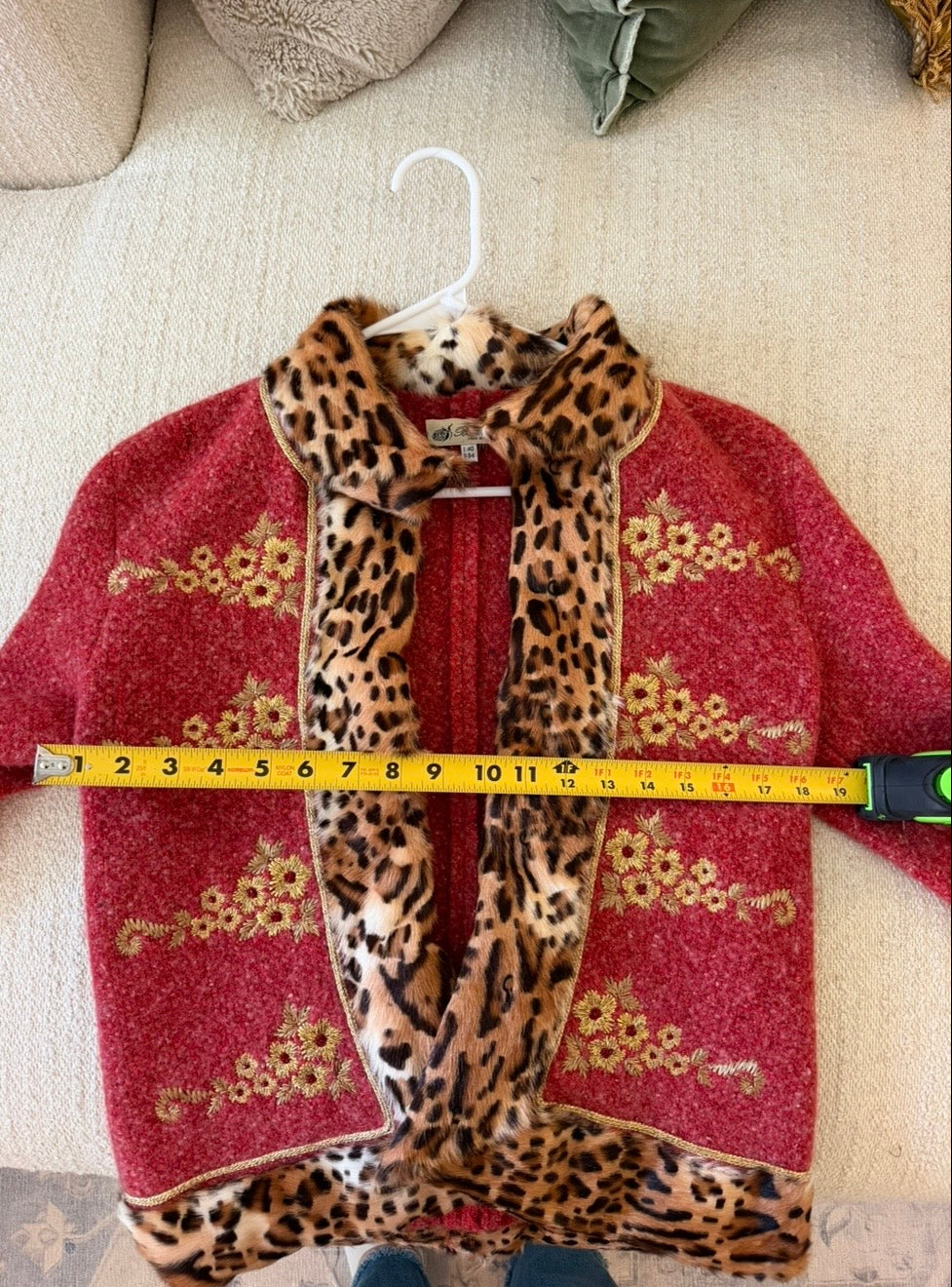 Archival Runway Fall/Winter 2004 Blumarine Coral Wool Jacket with Cheetah Print Pony Hair Accents