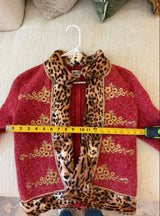 Archival Runway Fall/Winter 2004 Blumarine Coral Wool Jacket with Cheetah Print Pony Hair Accents