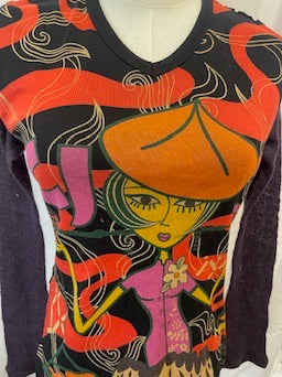 Custo Barcelona Graphic Print Crochet Long Sleeve Top