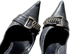 Dior black leather heels with iconic D buckle chain embellishment (36.5)