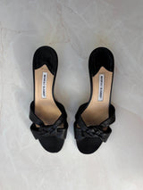Manolo Blahnik EU 39.5 Black Leather Braided Knot Kitten Heel Sandal