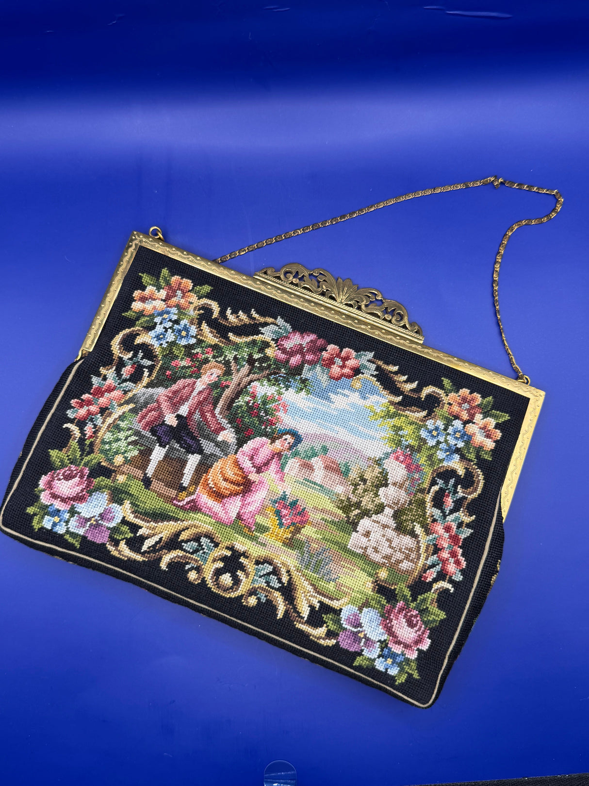 Jolles Original Austrian Petit Point Evening Bag w/matching mini floral coin purse