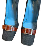 Dolce & Gabbana denim square toe heels with front leather strap (38)