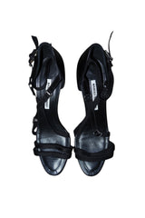 Manolo Blahnik black lace strap heels with silver accents (40.5)