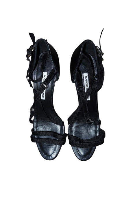Manolo Blahnik black lace strap heels with silver accents (40.5)