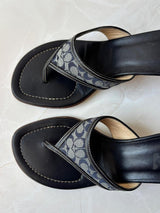 Coach US 9.5 Navy Monogram Canvas Thong Sandal
