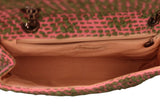 Rare Chanel flap bag quilted in pink and green tweed, reissue chain
