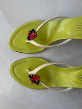 Coach US 9 Rare Ladybug Green Leather Thong Sandal