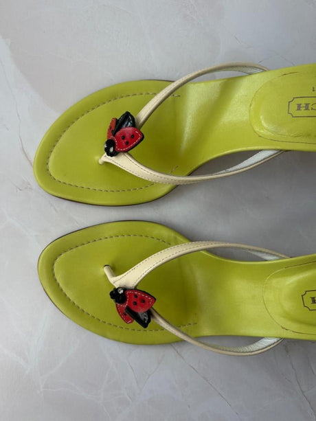 Coach US 9 Rare Ladybug Green Leather Thong Sandal
