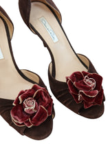 Oscar de la Renta brown peep toe heels with rose detail (38.5)