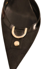 Gucci black canvas GG monogram mules Tom Ford era. Gold-tone hardware, patent leather trim  (37C)