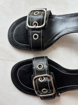 Coach US 8 Black Leather Open Toe Block Heel Mule