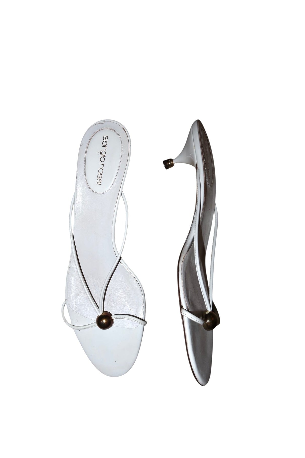Sergio Rossi white sandals with gold ball details (40)