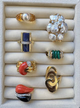 14K Gold and Lapis Cylinder Ring with Diamond Band
