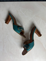 Coach US 11 Teal Leather Buckle Slide Sandal