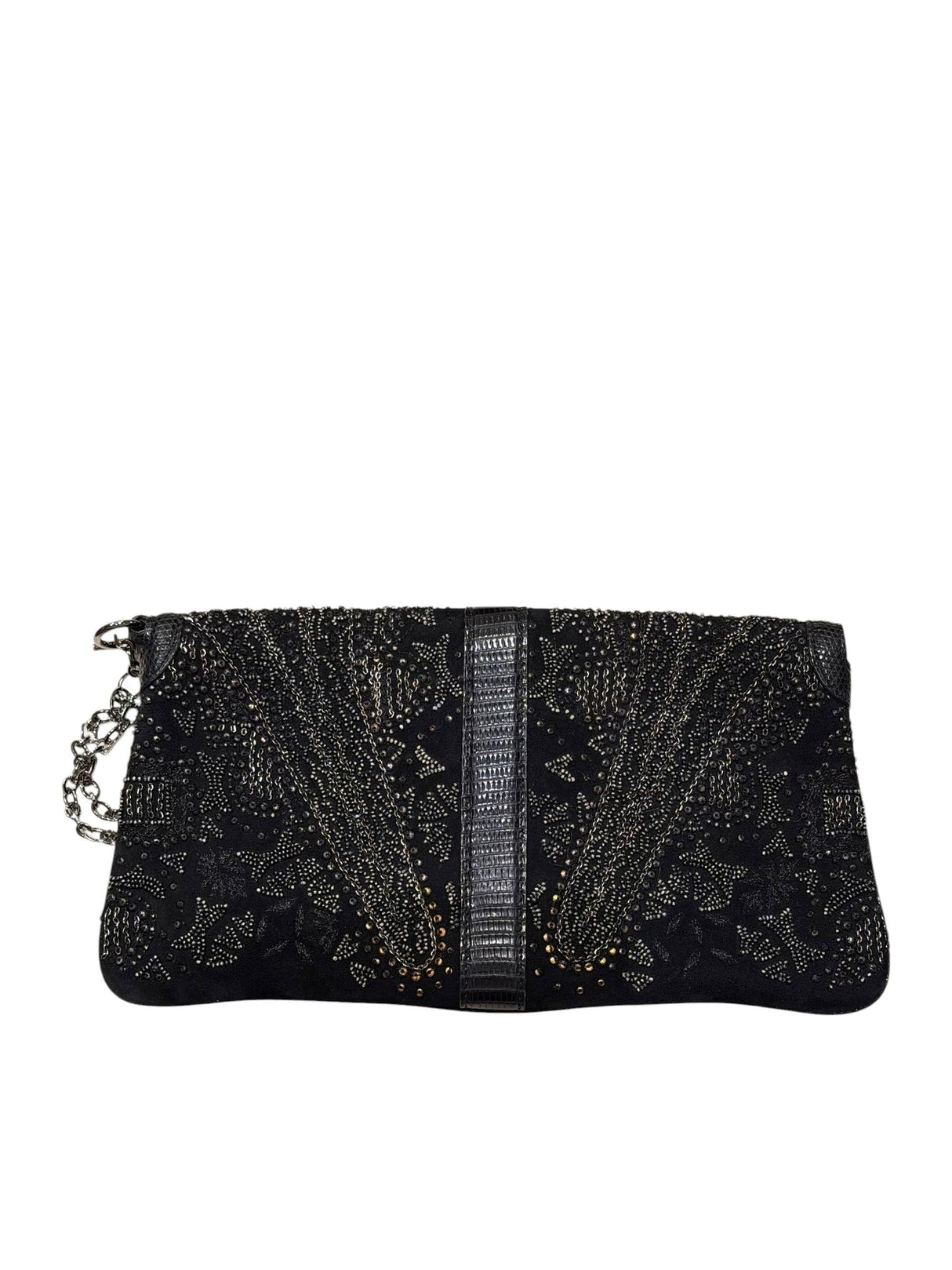 Gucci limited edition black beaded silver belt buckle clutch