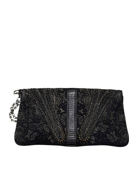 Gucci limited edition black beaded silver belt buckle clutch