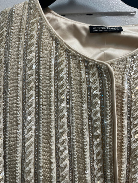 Stunning Giorgio Armani White Beaded Cropped Sleeveless Evening Jacket