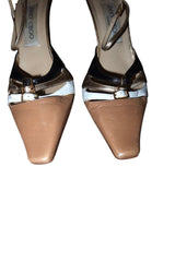 Jimmy Choo tan/multi color leather heels with gold details (36.5)