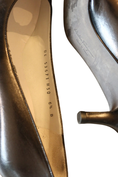 Salvatore Ferragamo black kitten heels with logo detail (6.5)